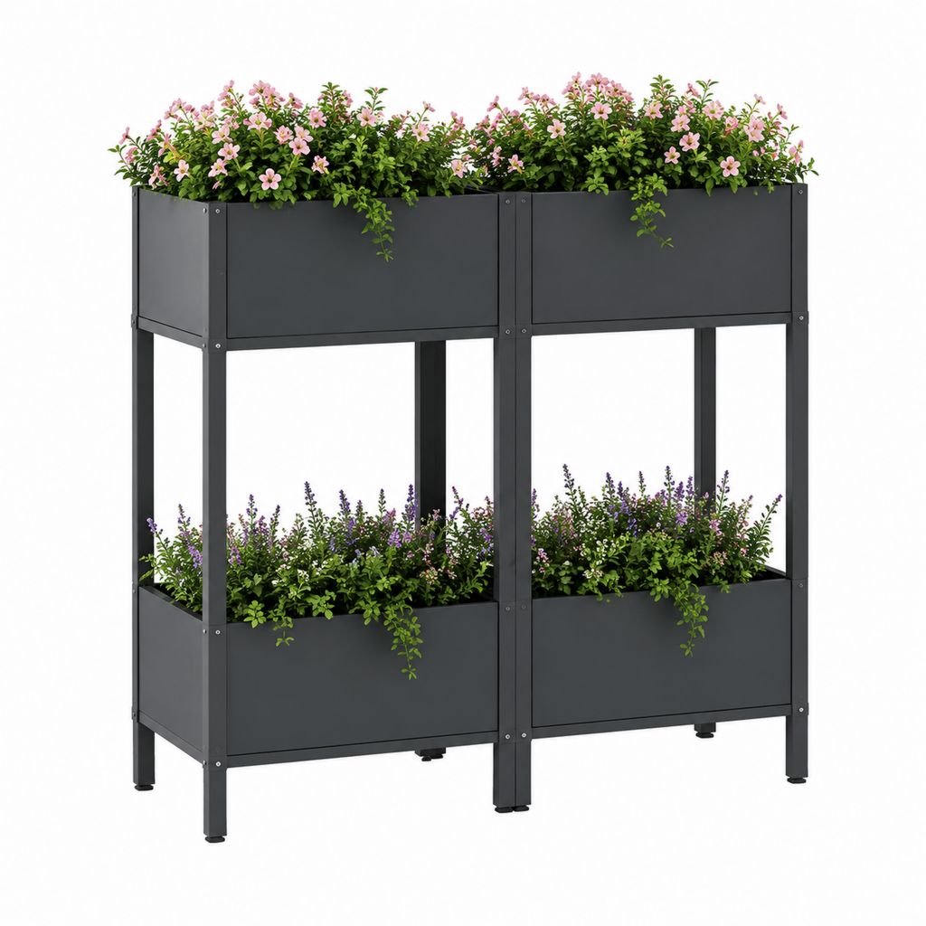 Jardinière surélevée à 2 niveaux en acier galvanisé anthracite 120 x 60 x 120 cm