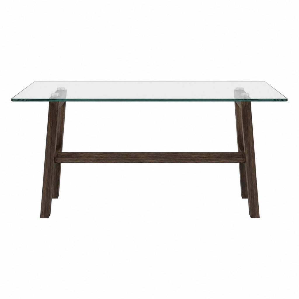 Table basse rectangulaire marron foncé en verre trempé et bois massif 120 x 60 x 45 cm