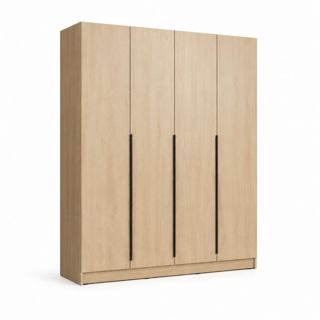 Armoire de chambre 4 portes chêne clair en panneaux de particules mélaminés 200 x 60 x 220 cm