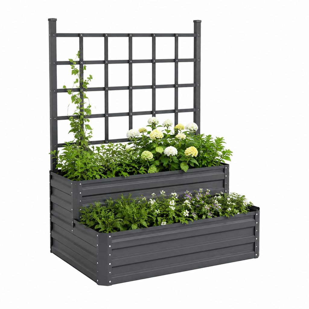 Jardinière surélevée avec treillis gris anthracite en acier galvanisé 100 x 43 x 142 cm