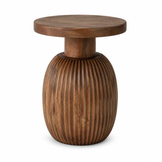 Table d'appoint ronde marron en bois massif de manguier Ø 46 x H 50 cm