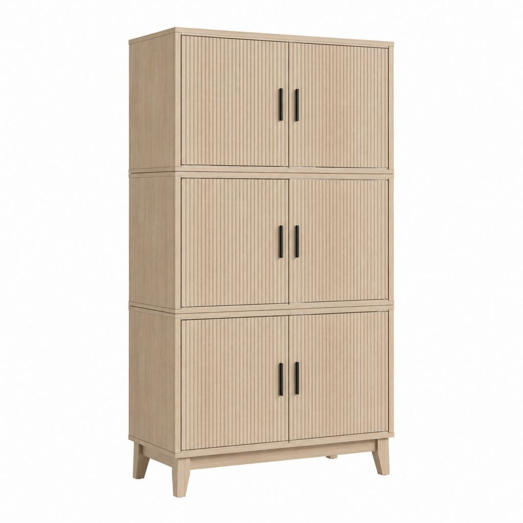Armoire de chambre rectangulaire chêne clair en panneaux de particules 80 x 40 x 180 cm à 6 portes