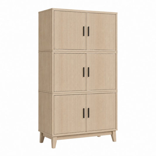 Armoire de chambre rectangulaire chêne clair en panneaux de particules 80 x 40 x 180 cm à 6 portes