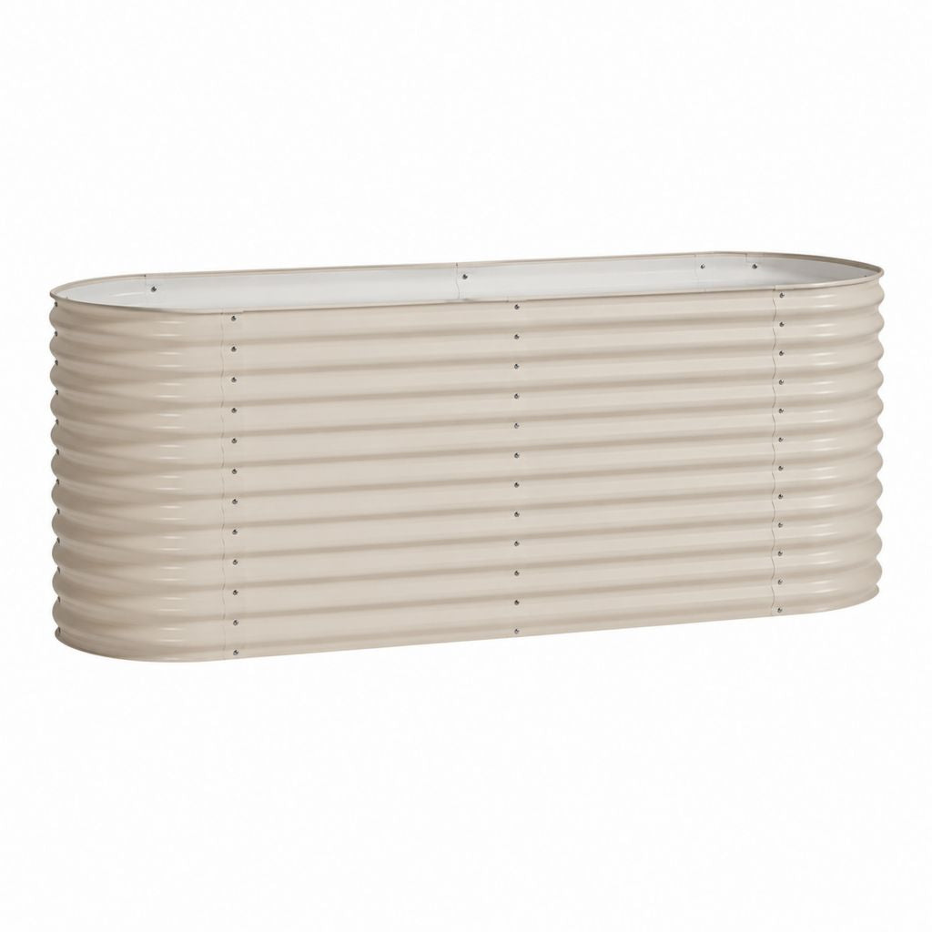Jardinière surélevée ovale beige en acier galvanisé 240 x 90 x 60 cm