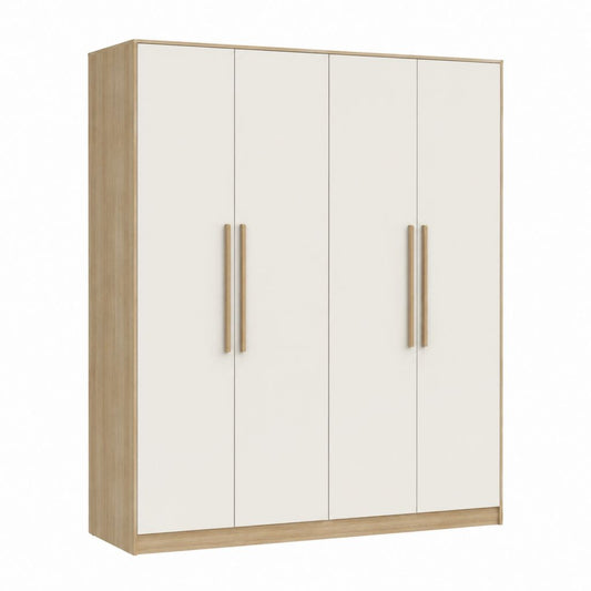 Armoire de chambre 4 portes blanche et chêne naturel en panneaux de particules 200 x 200 x 60 cm