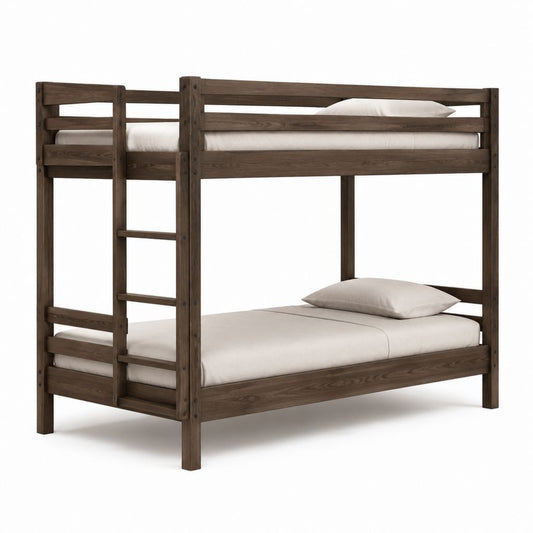 Lit superposé enfant 90 x 190 cm marron en pin massif avec échelle