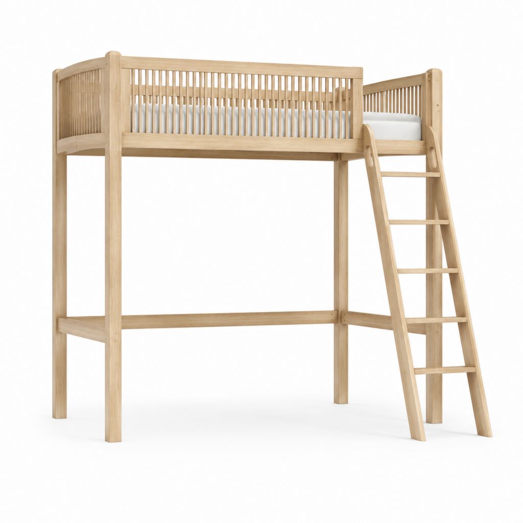 Lit mezzanine enfant en pin massif naturel 90 x 200 cm avec échelle