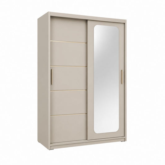 Armoire à portes coulissantes beige en panneaux de particules mélaminés avec miroir 120 x 60 x 180 cm
