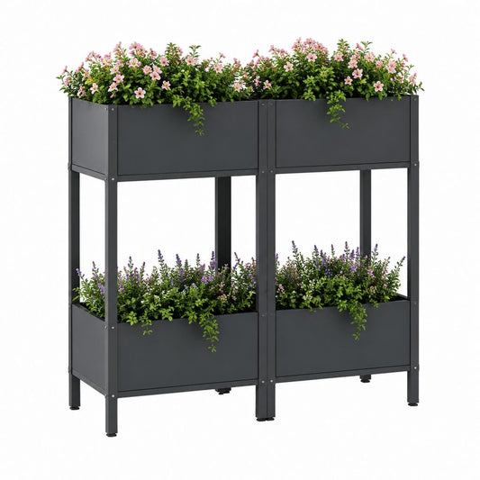 Jardinière surélevée à 2 niveaux en acier galvanisé anthracite 120 x 60 x 120 cm