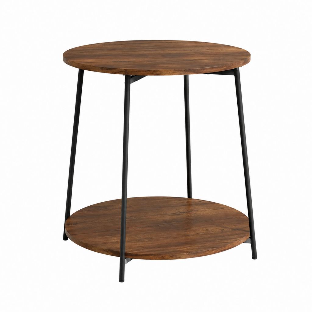 Table d'appoint ronde marron en bois massif de manguier et acier noir Ø 50 x H 55 cm