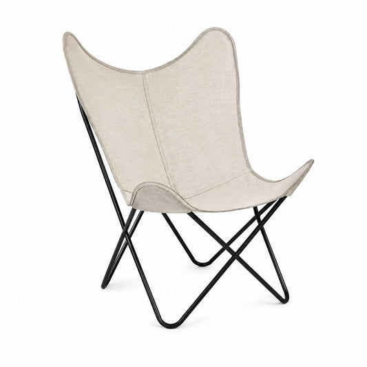 Fauteuil papillon beige en toile de coton avec piètement en acier 74 x 84 x 90 cm