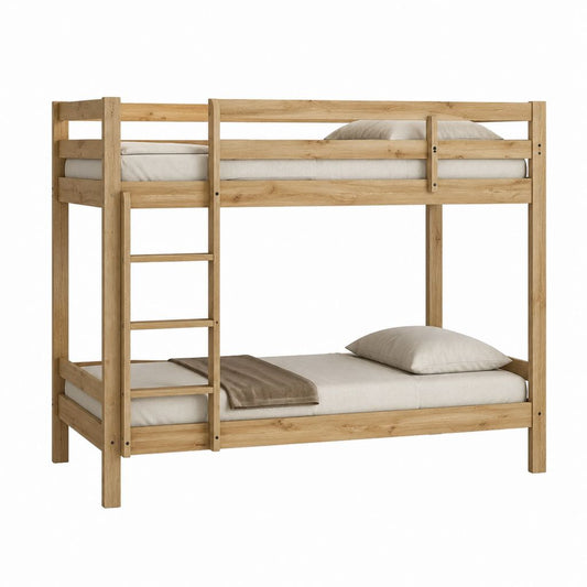 Lit superposé enfant 2 places naturel en pin massif 90 x 190 cm 200 x 100 x 160 cm