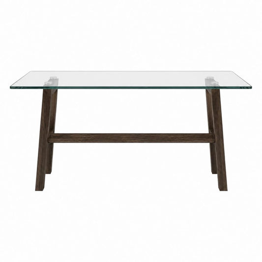 Table basse rectangulaire marron foncé en verre trempé et bois massif 120 x 60 x 45 cm