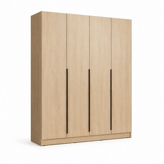 Armoire de chambre 4 portes chêne clair en panneaux de particules mélaminés 200 x 60 x 220 cm