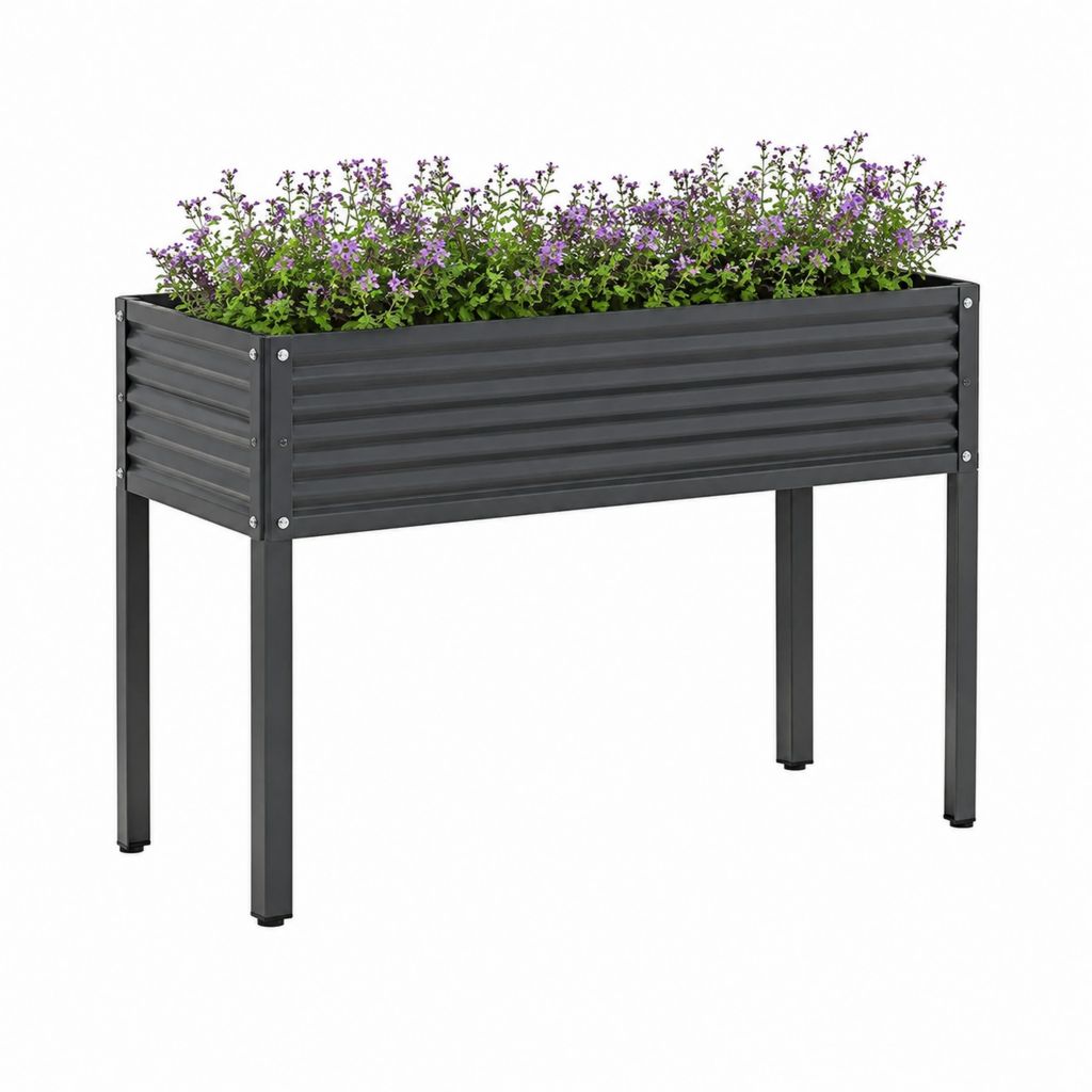 Jardinière surélevée rectangulaire noire en acier galvanisé 120 x 40 x 80 cm