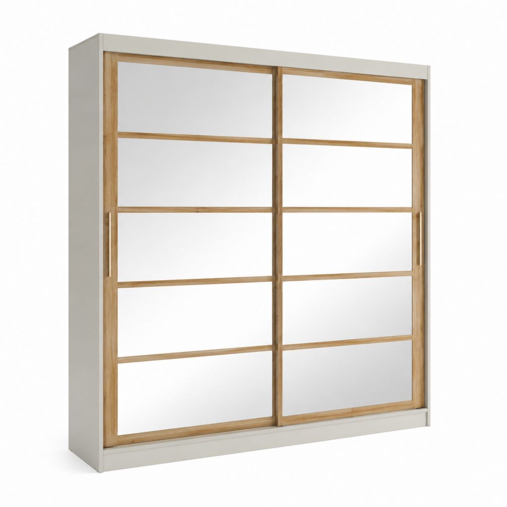 Armoire de chambre à portes coulissantes blanche et chêne 180 x 60 x 200 cm