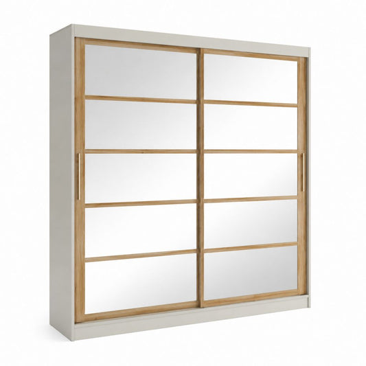 Armoire de chambre à portes coulissantes blanche et chêne 180 x 60 x 200 cm