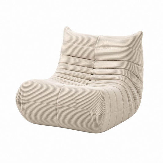 Fauteuil lounge bas beige en velours côtelé polyester 100 x 90 x 70 cm