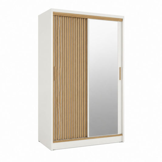 Armoire à portes coulissantes blanche et chêne avec miroir 120 x 60 x 200 cm
