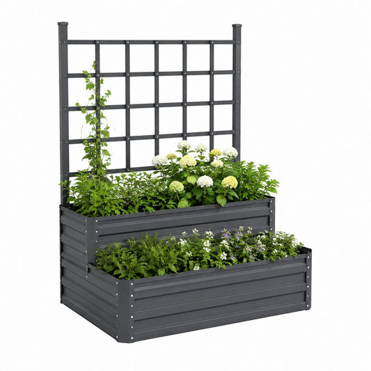 Jardinière surélevée avec treillis gris anthracite en acier galvanisé 100 x 43 x 142 cm