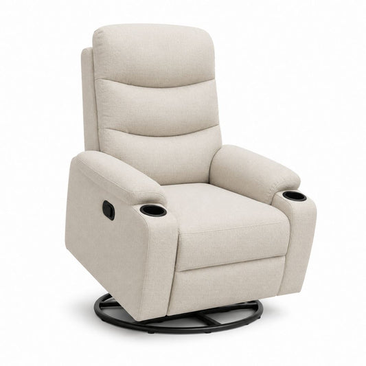 Fauteuil relax inclinable pivotant beige en polyester avec porte-gobelets 90 x 95 x 105 cm