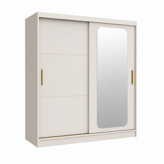 Armoire de chambre à portes coulissantes blanc cassé en panneaux de particules mélaminés avec miroir 120 x 60 x 180 cm