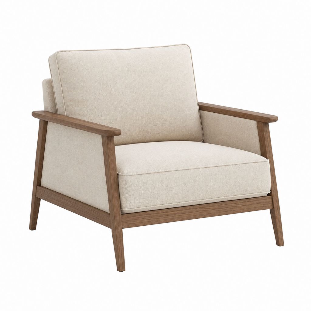 Fauteuil de salon beige en polyester avec structure en bois massif 75 x 80 x 82 cm