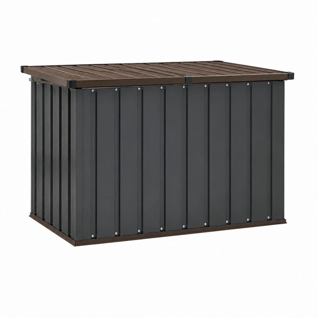Coffre de rangement de jardin noir et marron en acier galvanisé 132 x 75 x 111 cm