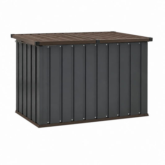 Coffre de rangement de jardin noir et marron en acier galvanisé 132 x 75 x 111 cm